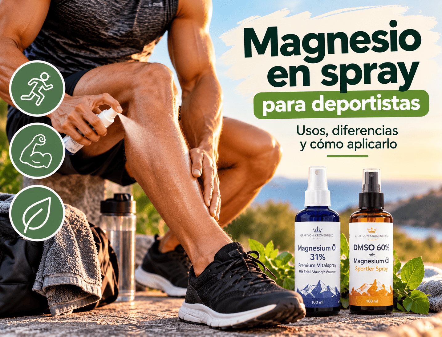 Magnesio en spray para deportistas para aplicar después del ejercicio